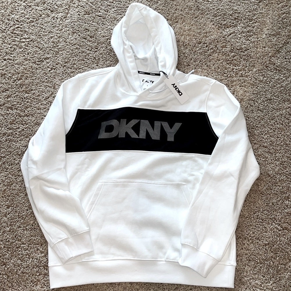 NWT white and black DKNY hooded sweatshirt size large
